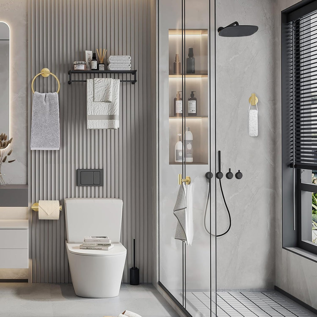 Bathroom Hardware Set, 4-Piece Towel Holder Set Include Toilet Paper Holder,Towel Ring and 2 Towel Hooks Stainless