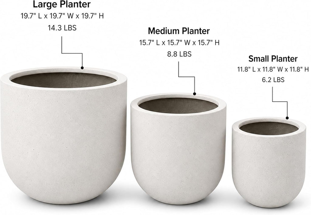 Set of 3 Round Cylinder Polystone Indoor/Outdoor Planters, White