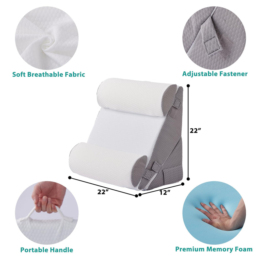 Adjustable 4pcs Bed Wedge Pillow Set, Memory Foam Wedge Pillows Post Surgery for Back, Neck, Leg Pain Relief, Pillow