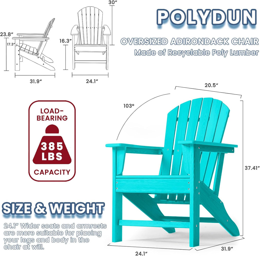 Farmhouse Adirondack Chair Wood Texture, Poly Lumber Patio Chairs, Pre-Assembled Weather Resistant Outdoor Chairs for
