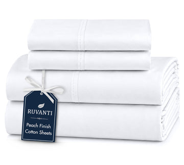 100% Cotton King Sheets, Percale King Size Sheets Set, Bright White