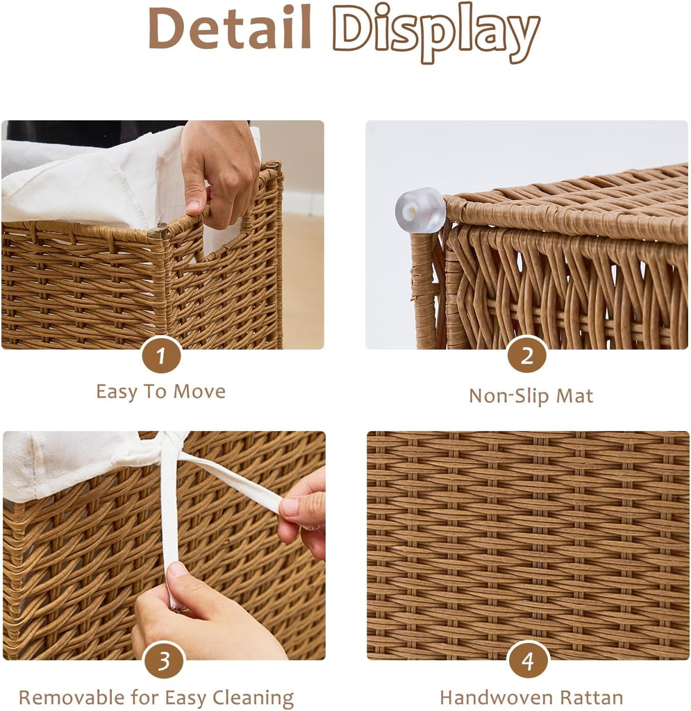 Slim Wicker Laundry Hamper with Lid, 75L Handwoven Rattan Basket with Handles, Narrow Laundry Basket with Removable