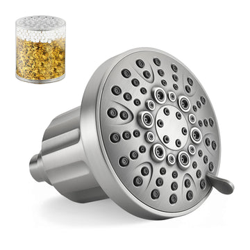 Filtered Shower Head, High Pressure Fixed Showerhead for Hard Water, Dual-Media Filter Removes Chlorine & Impurities