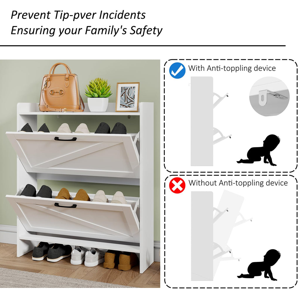 Shoe Cabinet Storage, Hidden Shoes Storage Cabinet with 2 Flip Drawers, Freestanding Shoes Cabinet with Adjustable