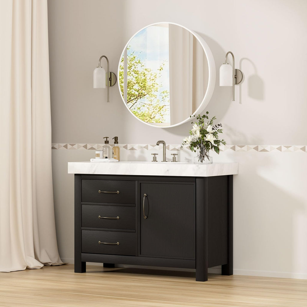 30 x 30 Inch Round White Mirror Medicine Cabinet Surface Mounted, Circular Modern Bathroom Medicine Cabinet with