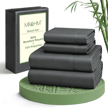 Queen Sheets 4 Pieces, Rayon Derived from Bamboo Blend, Dark Grey