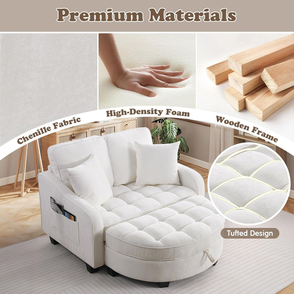 Oversized Chaise Lounge Chair Indoor with Ottoman, Chenille Tufted Comfy Loveseat Sofa Chair with Adjustable
