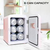 Mini Fridge - 6 Can Refrigerator for Bedroom Office, Portable Table Top Beverage Cooler, 12V 110V Refrigerador For