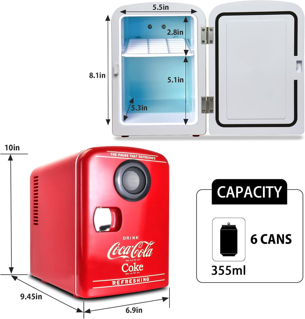 Mini Fridge Bluetooth - Portable Small Cooler for Bedroom Office Makeup Compact Beverage Chiller for Drink Soda Wine