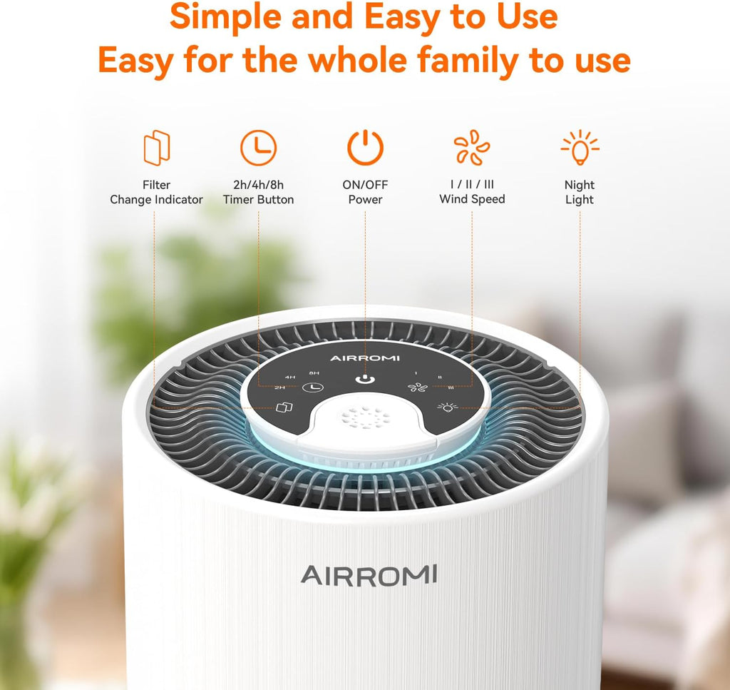 Air Purifier for Bedroom with HEPA 3-in-1 Filter, Pet Air Purifier for Home Cat Pee Smell, Covers Up