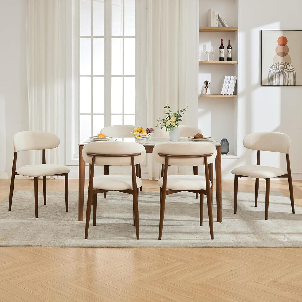 Dining Chairs Set of 4, Modern Metal Kitchen Chairs with Fabric Upholstered Seats for Dining Room, Beige