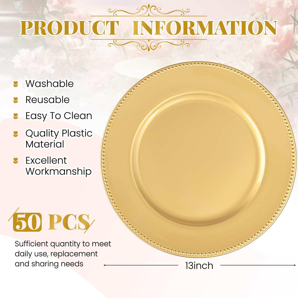 50 Pcs Bulk, 13" Round Beaded Plate Chargers