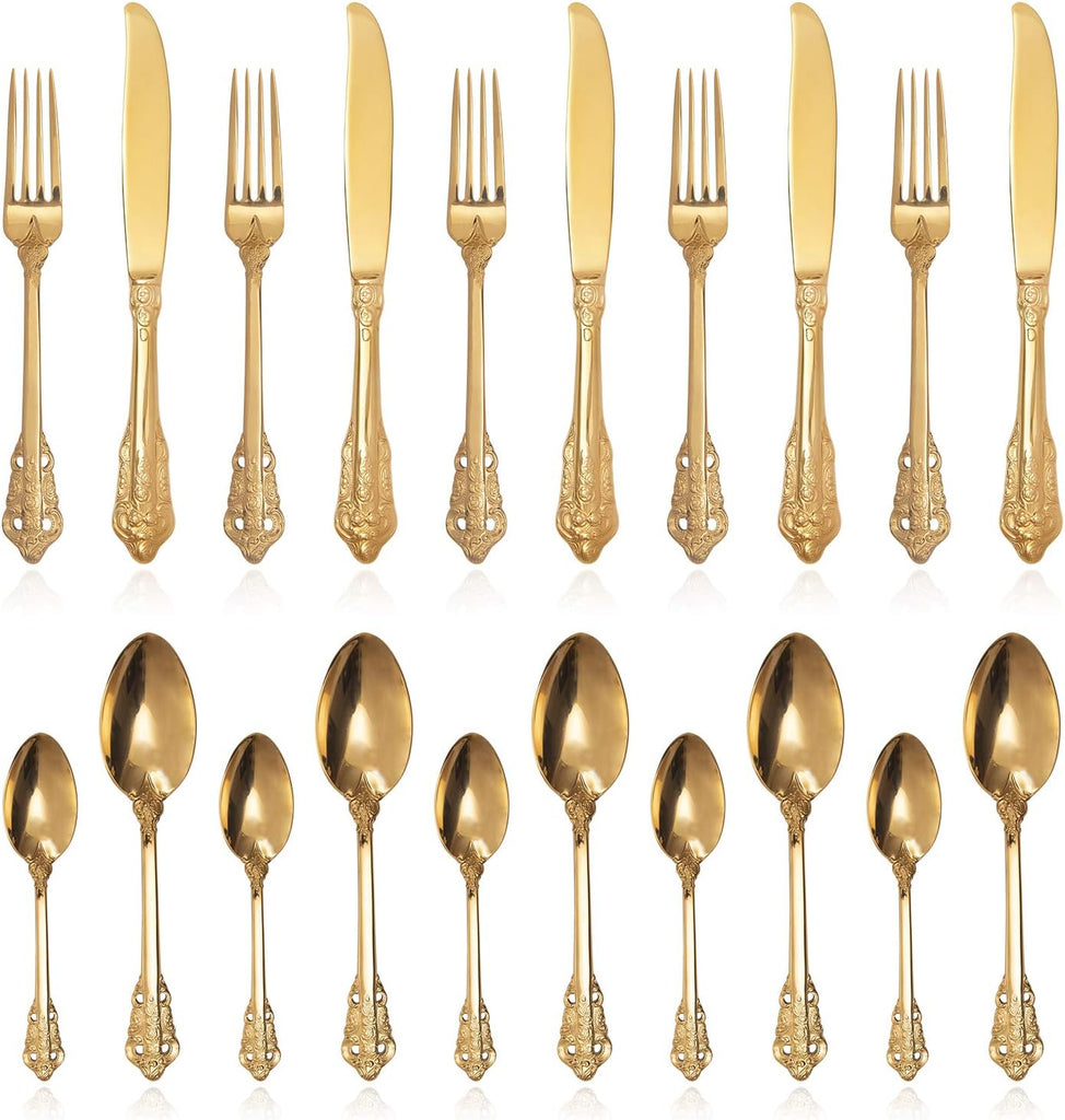 24-Piece Gold Flatware Silverware Set,18/10 Heavy Duty Stainless Steel Flatware Service for 6