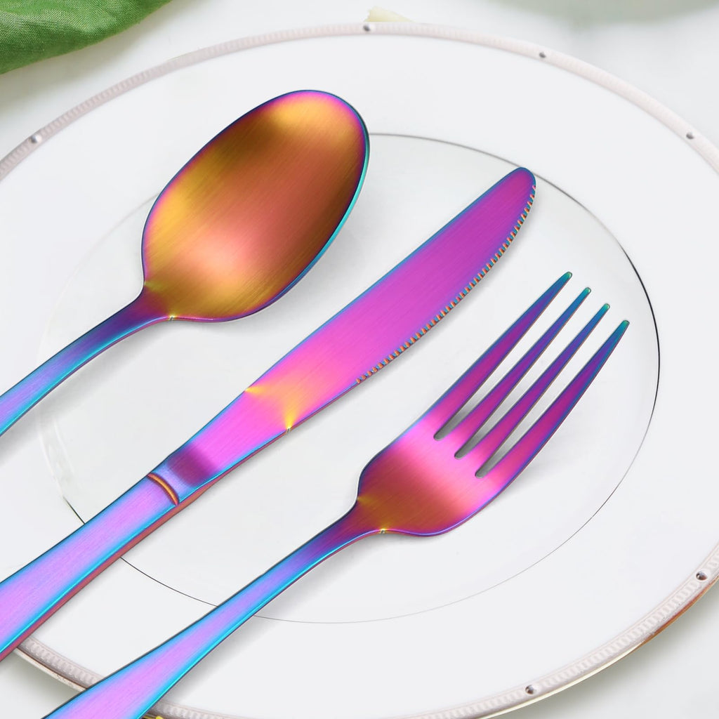Matte Rainbow Silverware Stainless Steel Flatware Set for 6 Colorful Cutlery Set 30 pieces Include Forks Spoons and
