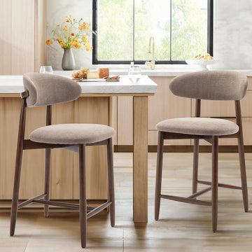 Bar Stools Set of 2, Counter Height BarStools with Back, Mid Century Modern Upholstered, with Wood Legs Island Dining