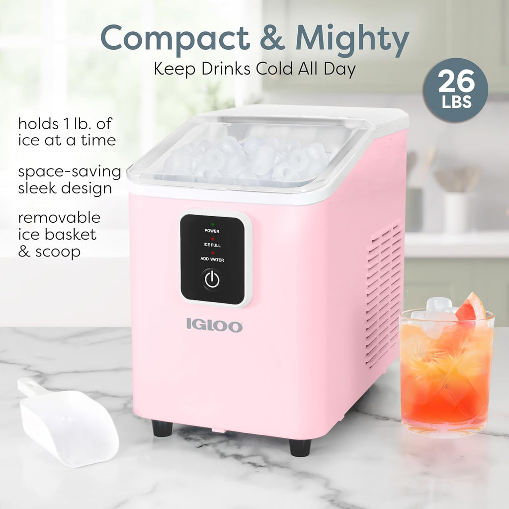 Portable Ice Maker with Scoop & Basket - Ice Maker with LED Control Panel & 1 Quart Water Tank- Ice Cube Maker