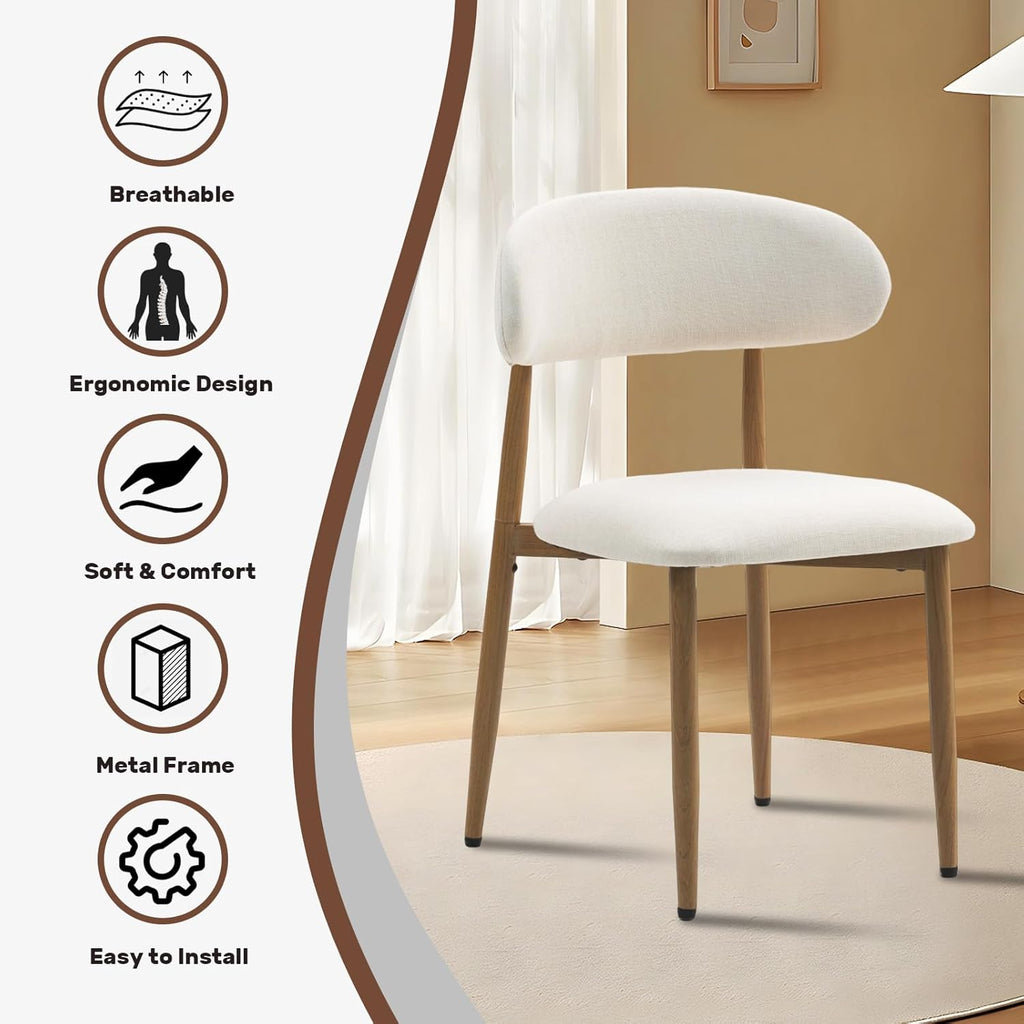 Dining Chairs Set of 2, Metal Kitchen Chairs with Modern Fabric Upholstered for Dining Room, Beige