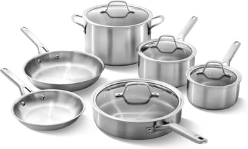 Brushed 3-Ply Stainless Steel Cookware Set w/Turbo Heat Tech 10 Piece Includes Frying Pans, Pots and Pans Set
