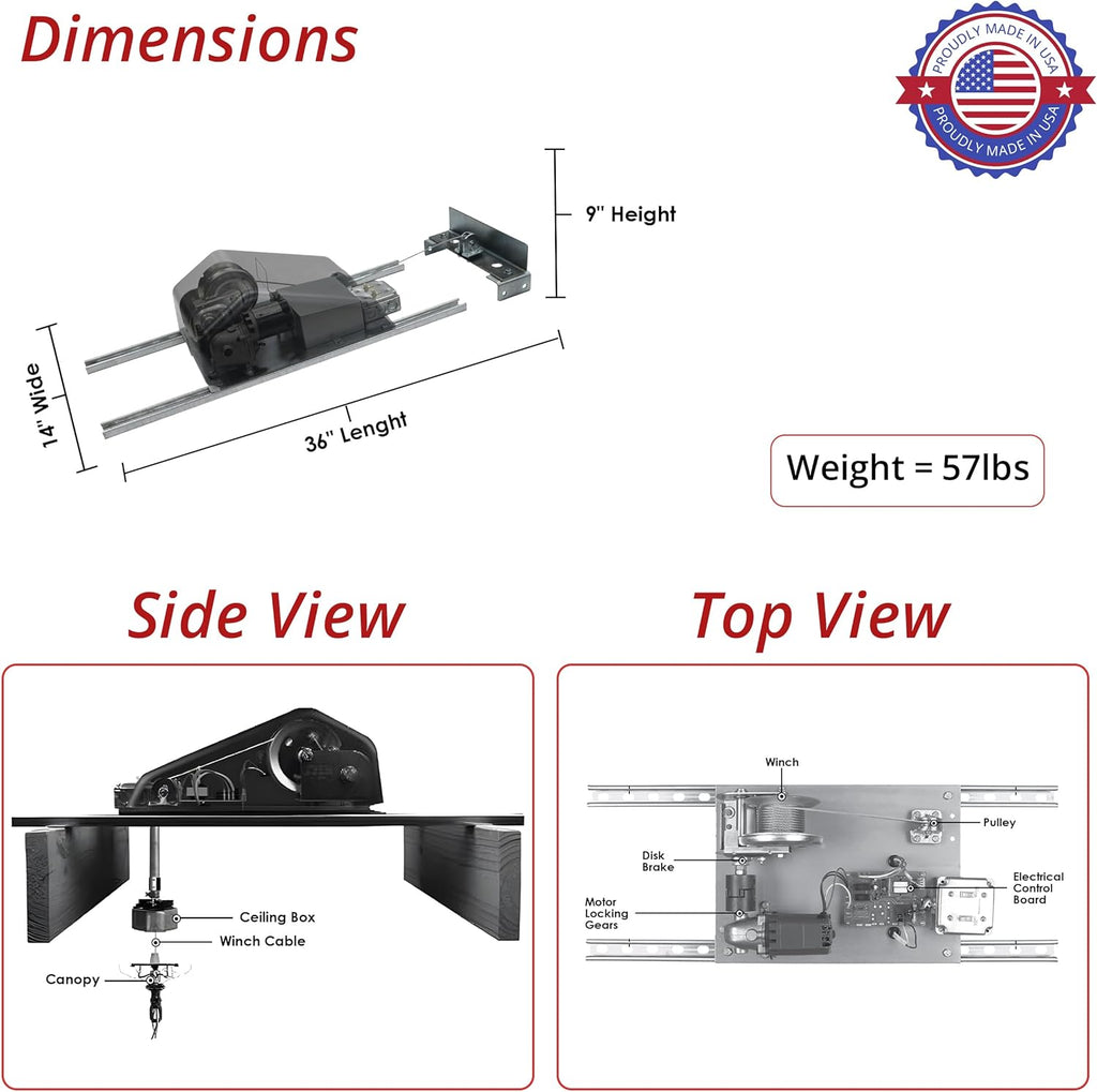 300 lb Motorized Chandelier Lift System with Remote Control, Residential Grade, Remote Mount – Mid-Capacity