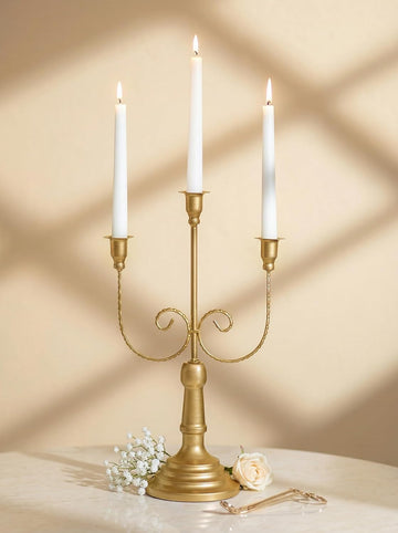 Candelabra Gold Candlestick Holders - 15.7" Tall 3 Arm Metal Taper Candle Holdereplace Mantel Christmas Decor, Set of 6