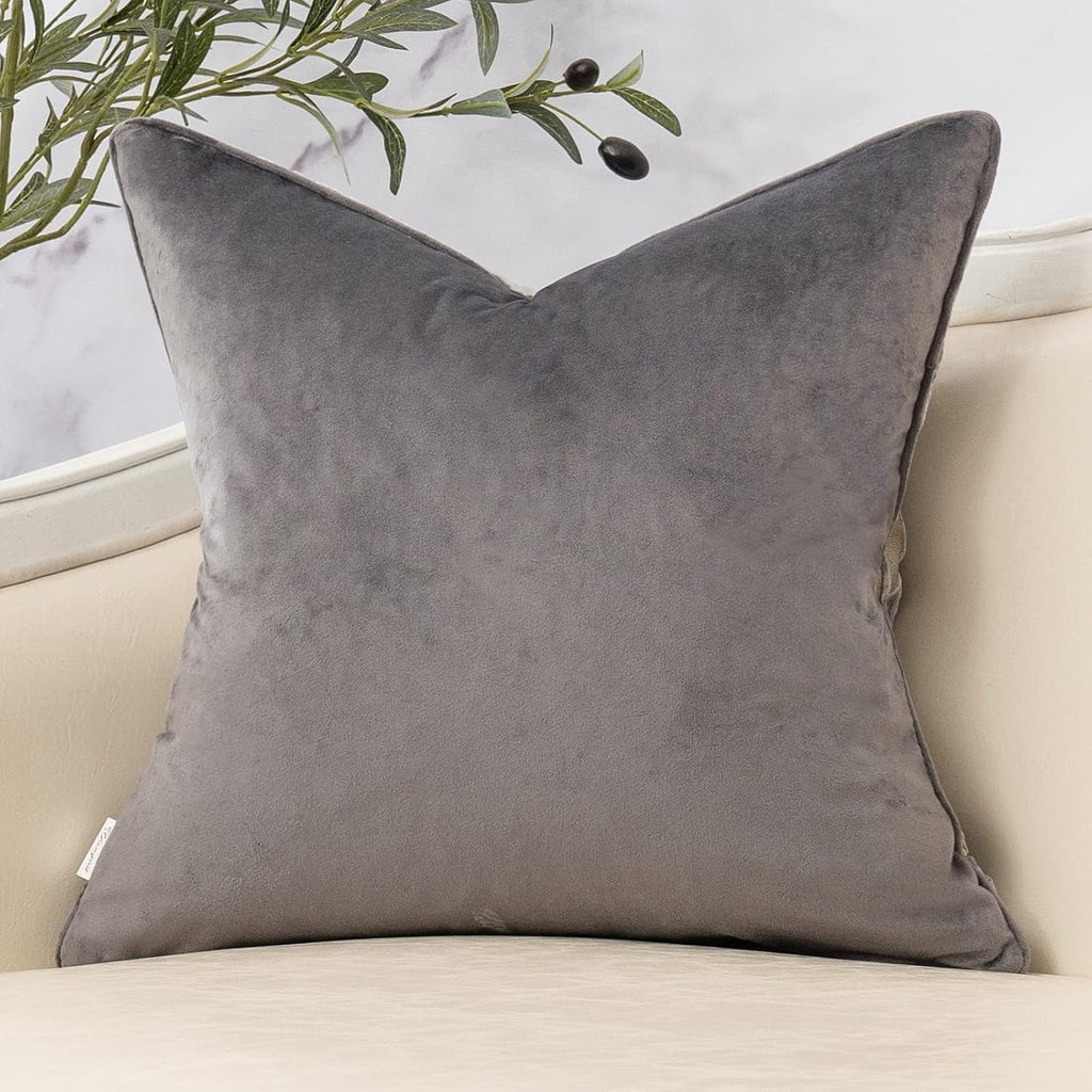 Dark Grey Twigs Throw Pillow Cover Branches Velvet Cushion Case Neutral Pillowcase,18x18 Inch
