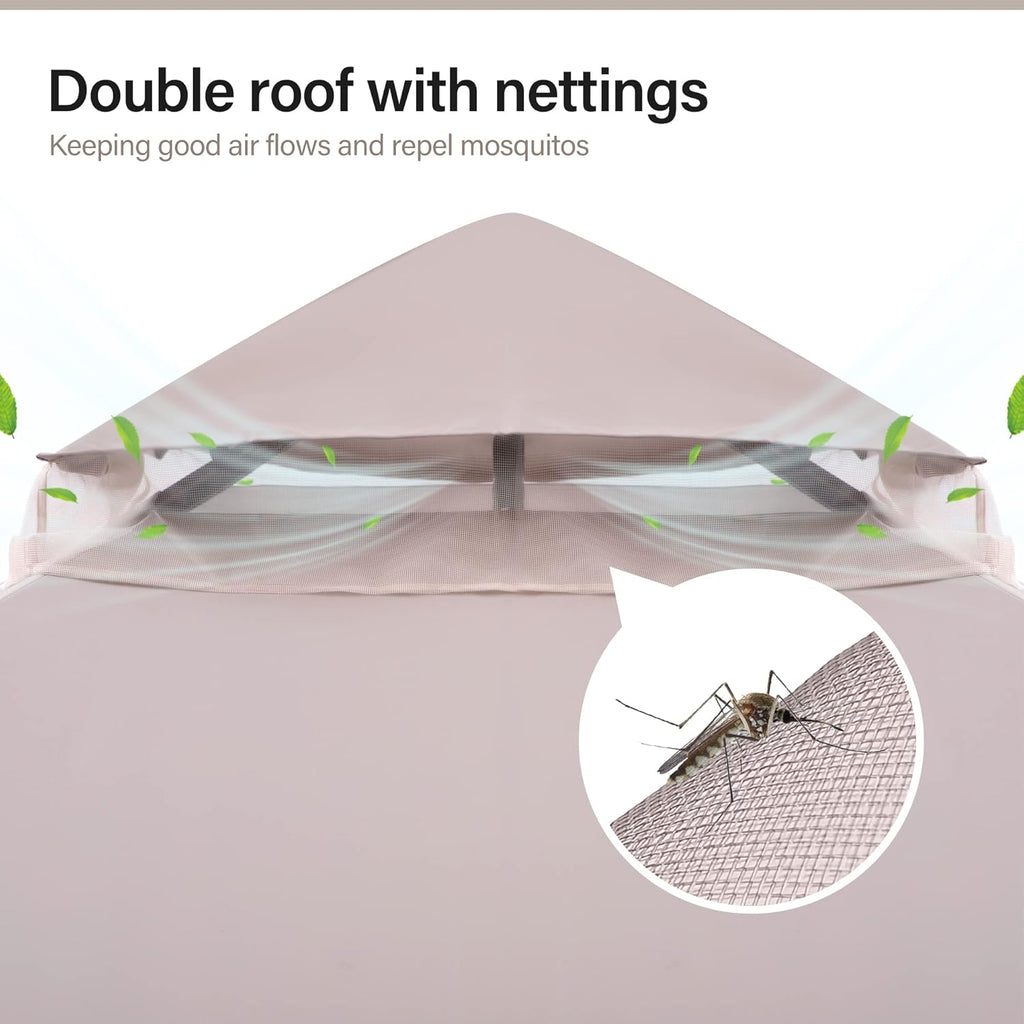 Patio Gazebo 8'x8', Outdoor Heavy Duty Party Tent Shelter with Double Roofs, Mosquito Nettings and Privacy Screens Khaki