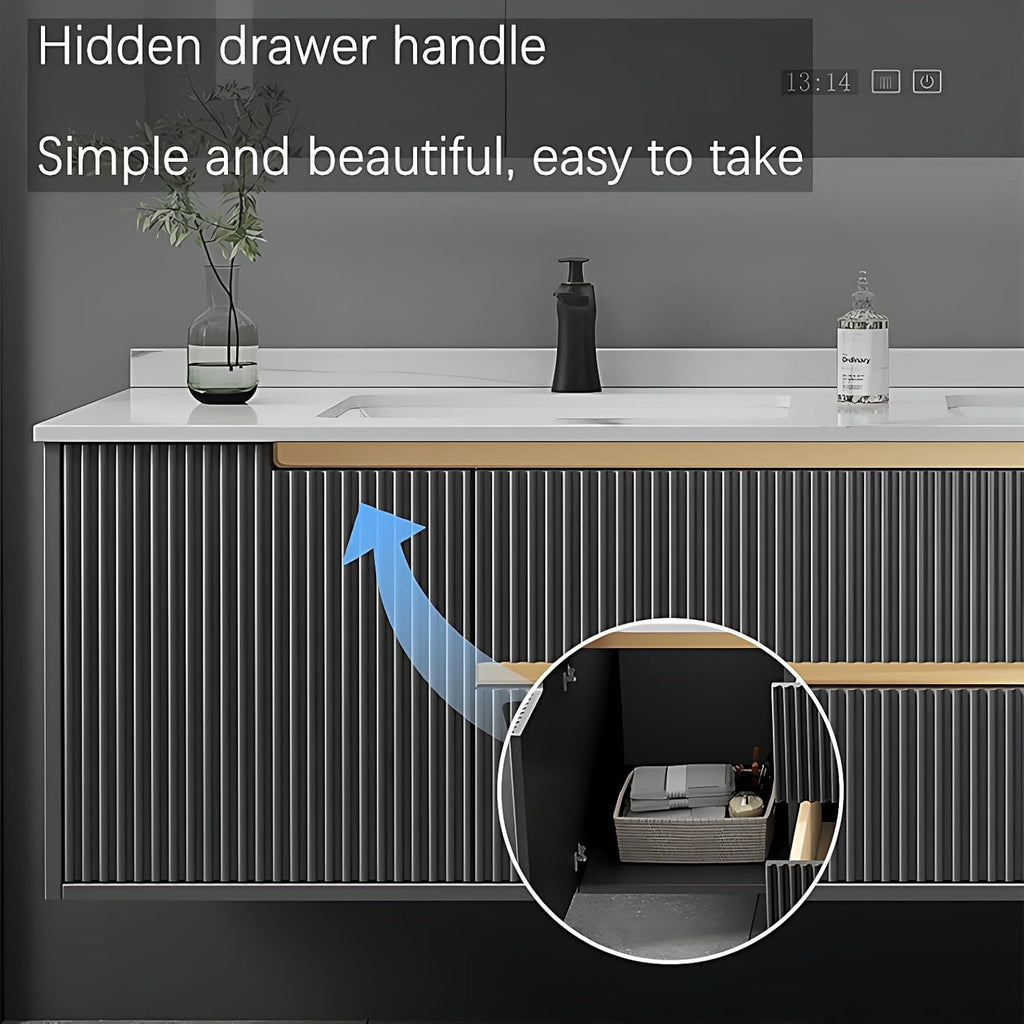 Bathroom Vanity with Sink- Modern Bathroom Vanity with Smart LED Defog Mirror Cabinet ? Multi Storage Space