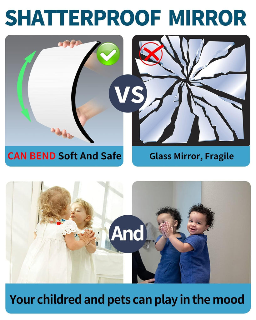 Unbreakable Full Length Wall Mirror, Mirrors, Over The Door Mirror, 2 Pcs 24"x14", Shatterproof Plexiglass Acrylic, Long