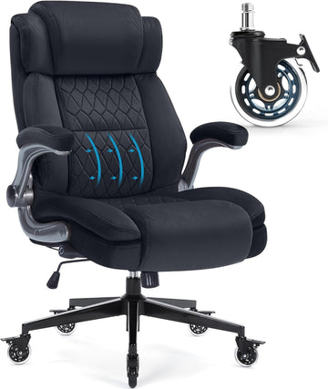 Large High Back with Flip Arms- Executive Desk Chair with Locking Wheels, Adjustable Lumbar Support, Ergonomic