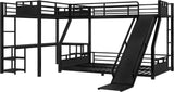 Twin XL Over Queen L Shaped Bunk Bed with Twin Loft Bed, Heavy Duty Metal Triple Bunk Bed with Slide