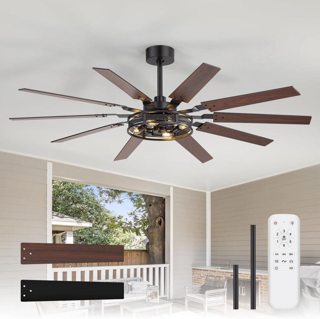 60 Inch Farmhouse Ceiling Fans with Rustic Lights, Caged Ceiling Fans with Remote