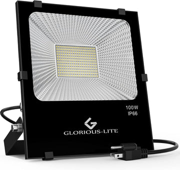 100W Flood Lights Outdoor LED Floodlight Plug in for Outside | 8000 Lumen, IP66 Waterproof, 6500K Bright Work Lights
