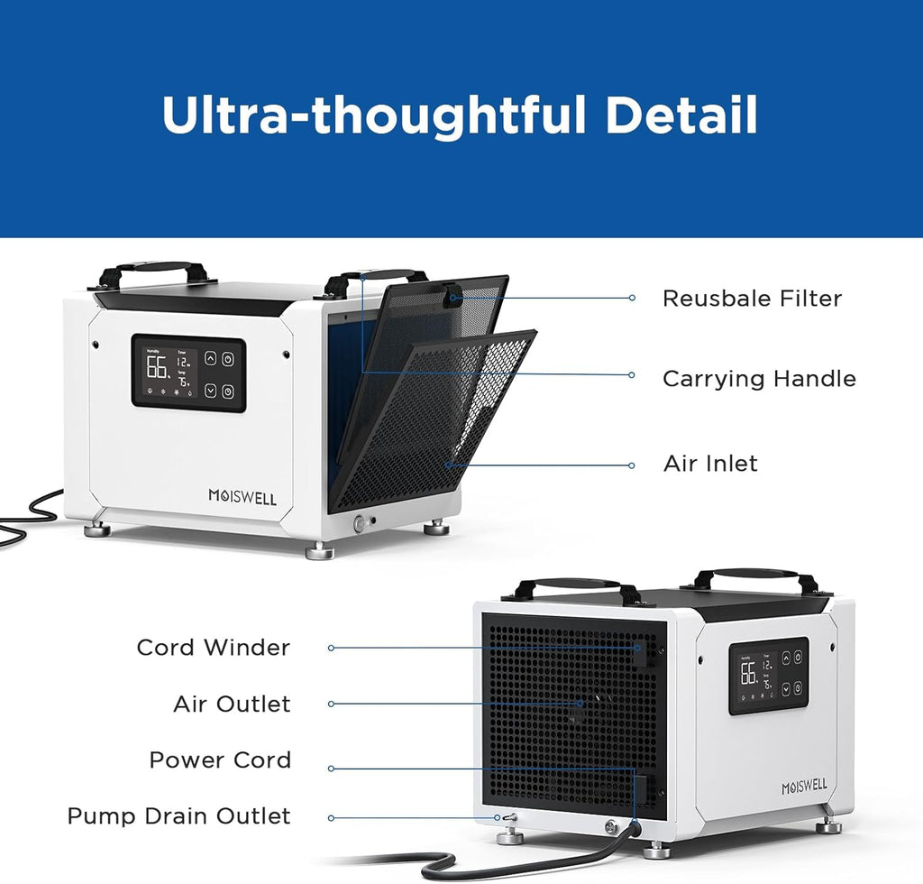 70 Pints Commercial Dehumidifier with Pump, Portable Crawl Space Dehumidifiers for Basement and Home