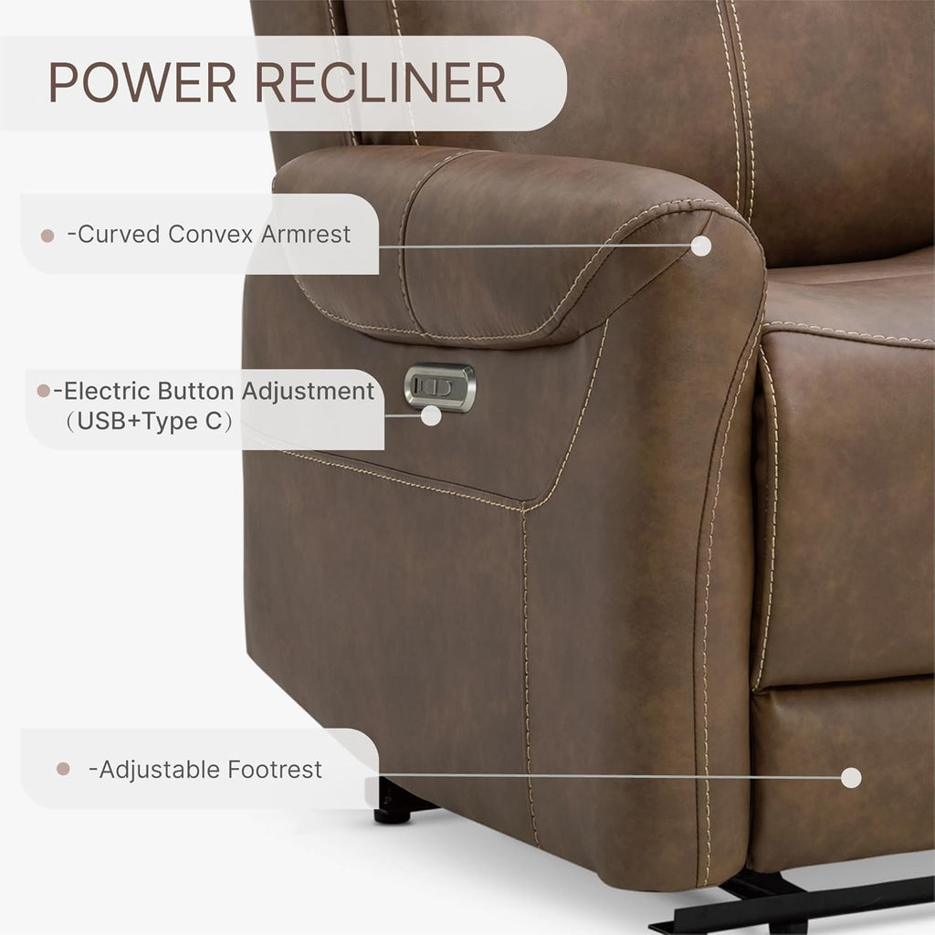 Leather Recliner Chair for Adults Wall Hugger RV Recliner with USB Charging Ports Electric Power Reclining Sofa Home