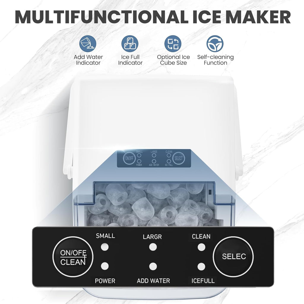 Countertop Ice Maker with Handle, 26lbs/24H Portable Ice Machine, 9 Bullet Ice Cubes Ready in 6 Mins, Self-Cleaning