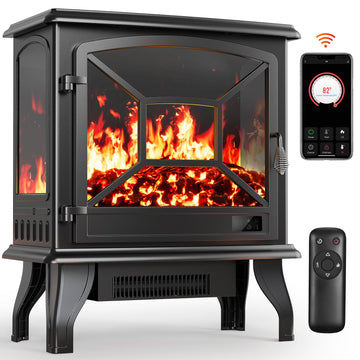 Electric Fireplace Heater, Quick Heating Portable Fireplace with App & Remote, 24′′ Electric Corner Fireplace Low