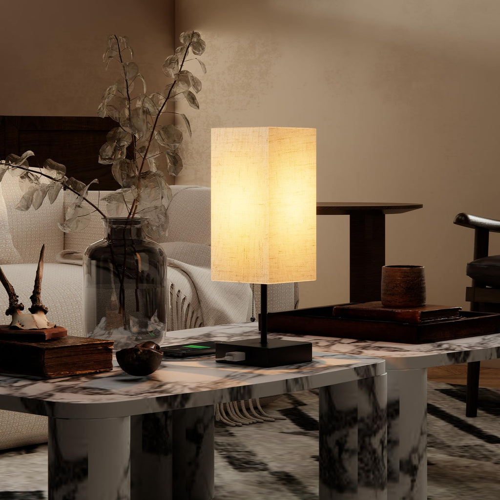 Table Lamp, Nightstand Lamp for Bedside with AC Outlets, Adjustable 3color LED Light Desk Lamp Decor, Included Bulb and