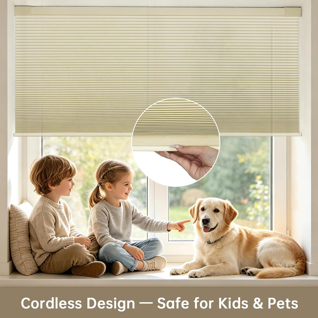 No Drill No Tools Blackout Cellular Shades,Cordless Blinds Windows,Room Darkening Window Shades Honeycomb
