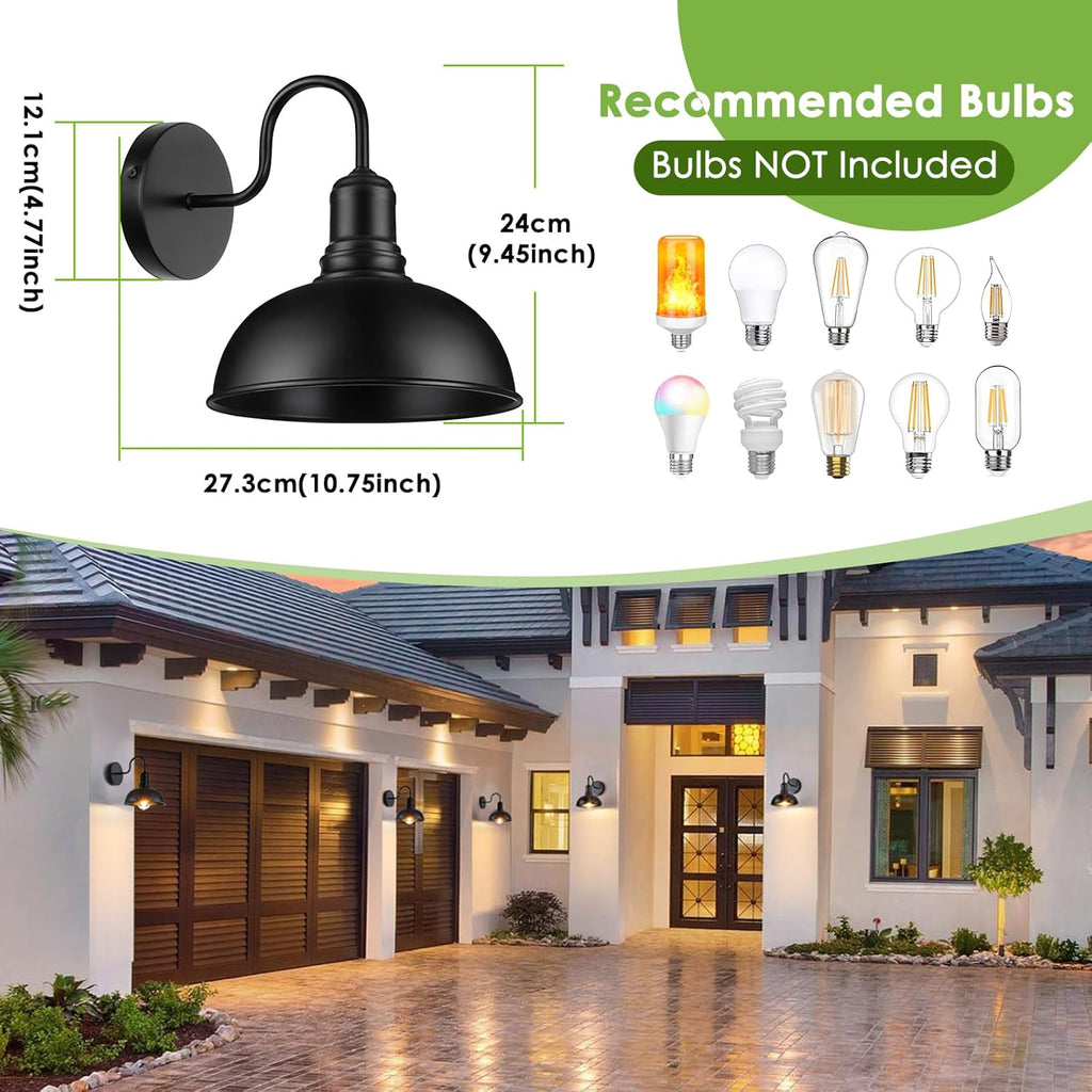 Outdoor Wall Sconce, 2 Pack Exterior Waterproof Farmhouse Barn Light Fixture, Black Garage Wall Lantern