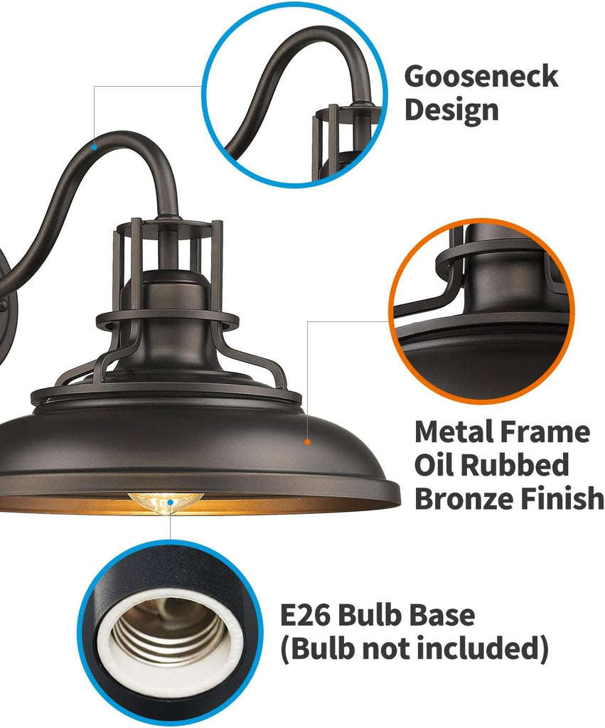 Outdoor Barn Light Fixture, 12" Oil Rubbed Bronze Exterior Lighting Fixtures, Vintage Farmhouse Outdoor Light Fixture