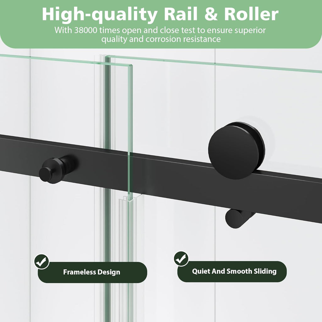 Frameless Shower Door, 55-60" W x 76" H Sliding Glass Shower Door