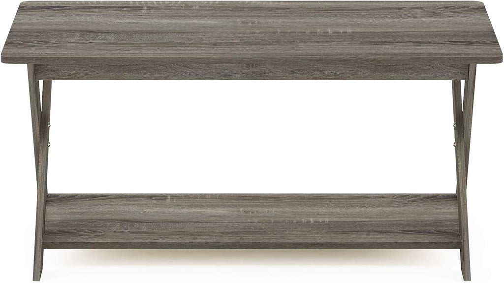 Modern Simplistic Criss-Crossed Coffee Table, 35.4 in x 19.6 in x 16 in, French Oak Grey