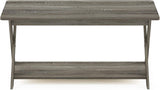 Modern Simplistic Criss-Crossed Coffee Table, 35.4 in x 19.6 in x 16 in, French Oak Grey