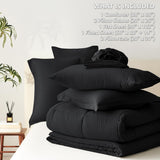 Queen Comforter Set Black - 7 Pieces Bed in a Bag Queen, All Season Soft Bedding Set