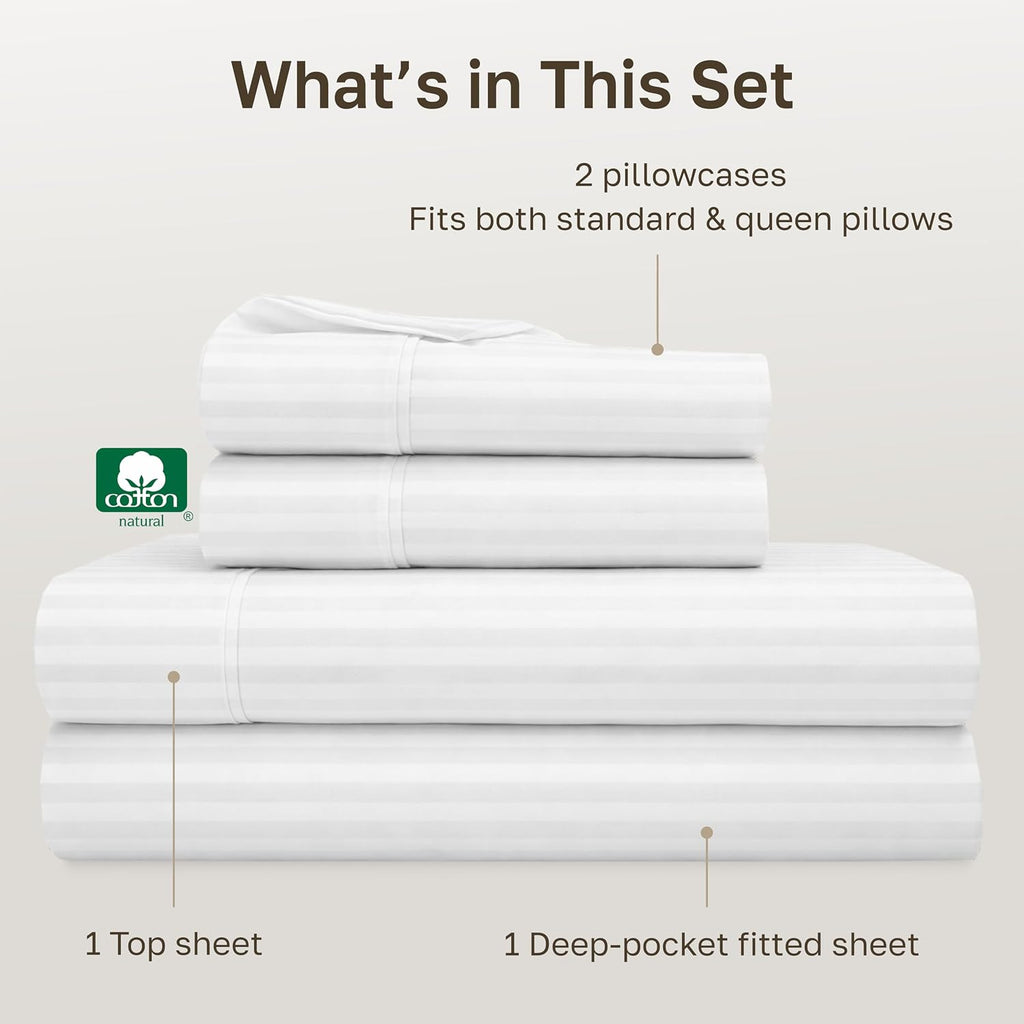 Soft 100% Cotton Sheet Set, 400 TC Good Housekeeping Award Winner, Silky Smooth Sateen Weave with Deep Pockets