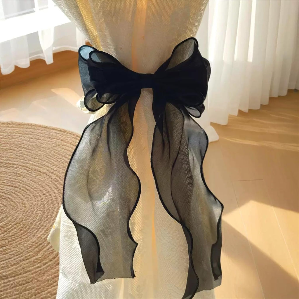 2 Pack French Silky Bow Curtain Tiebacks, Elegant Lace Ribbon for Curtains Decorative Rope Accessories Home Décor