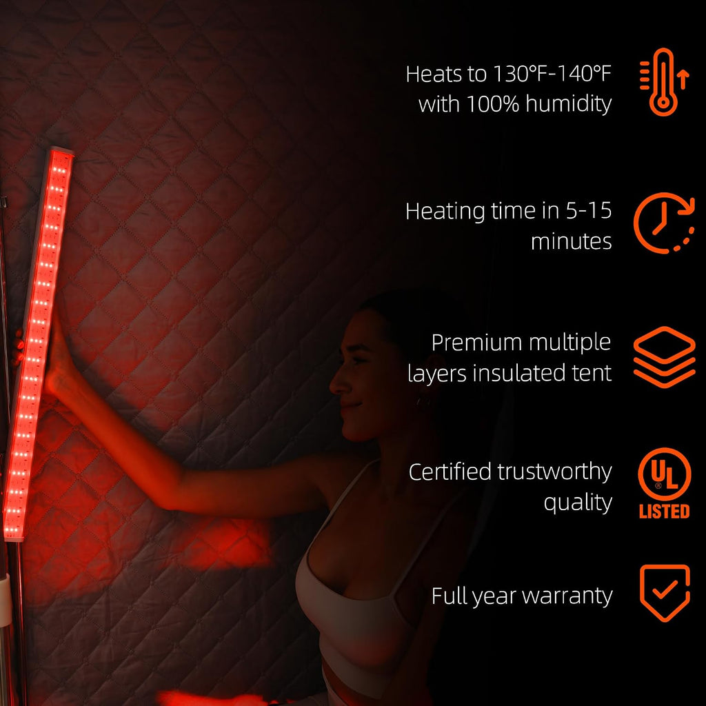 Upgraded Steam Sauna with Red Light Therapy Panel for Personal Home Spa
