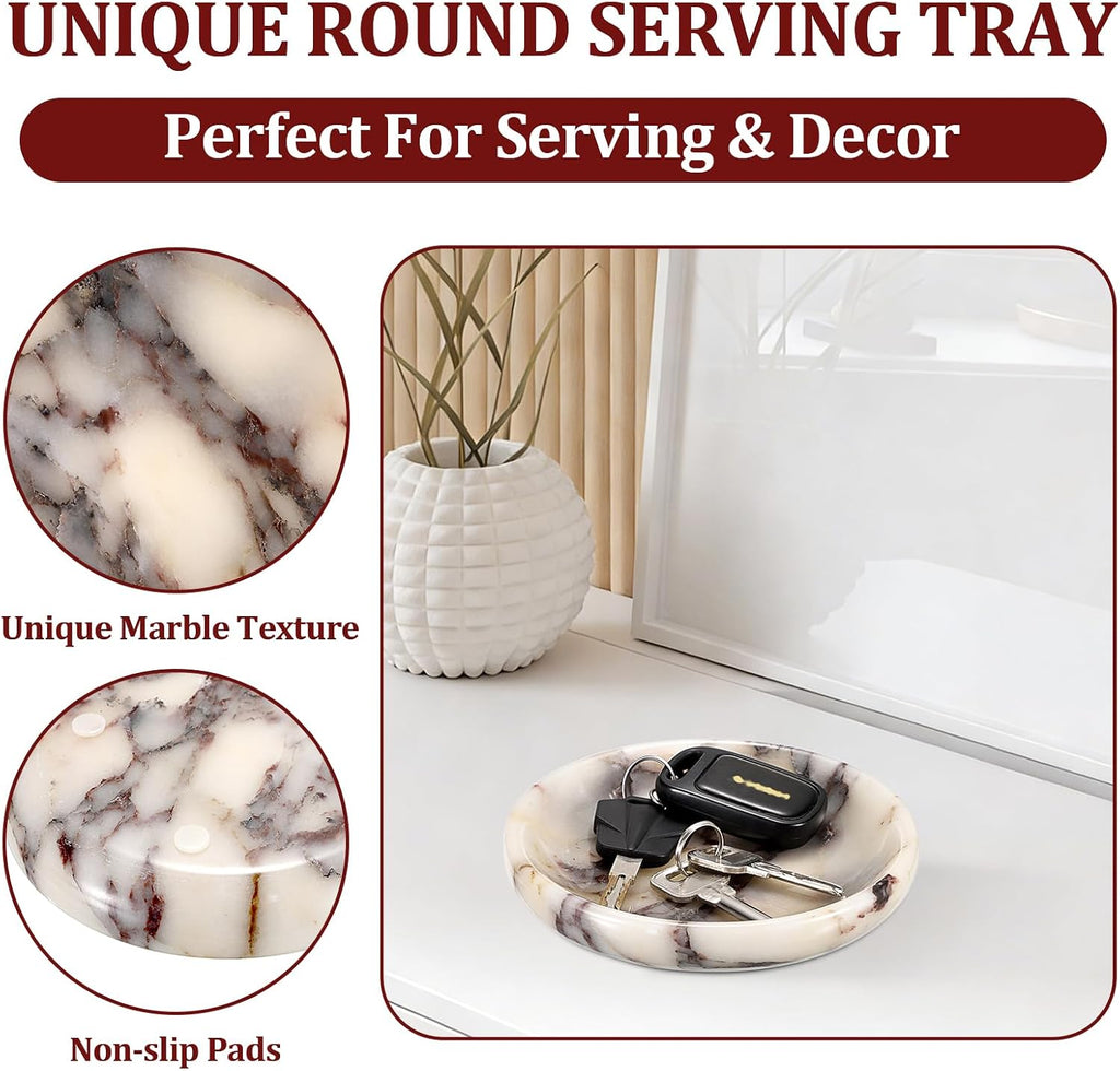 Decorative Key Holder Table Round Key Bowl Marble Nightstand Organizer for Candle Jewelry Tray for Earrings Necklaces