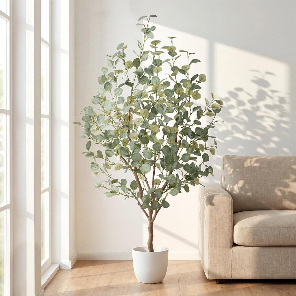 5FT Artificial Eucalyptus Tree Indoor, Faux Eucalyptus Tree with 477 Silk Leaves, Tall Fake Tree - Artificial Tree