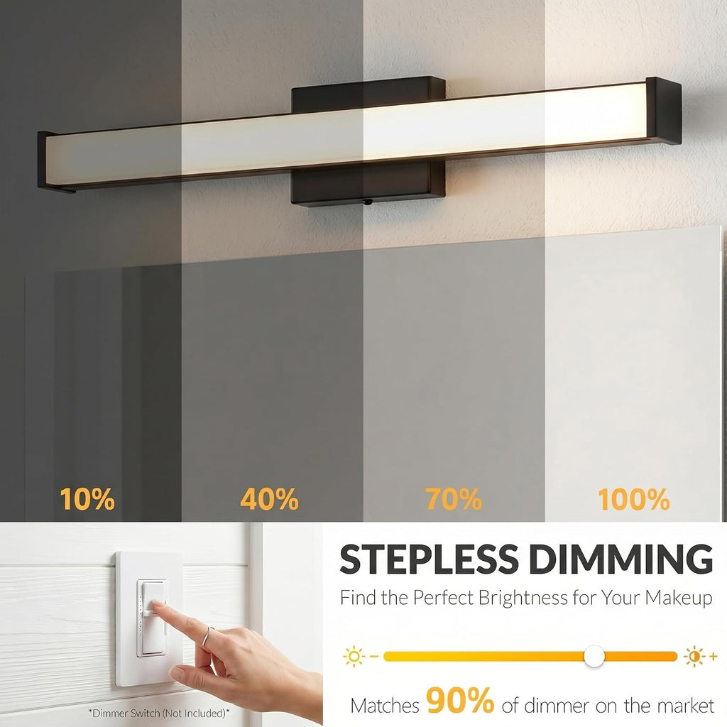 24" Modern LED Bathroom Light Fixtures, Matte Black 3CCT Dimmable Bathroom Vanity Light Over Mirror, Bathroom Vanity
